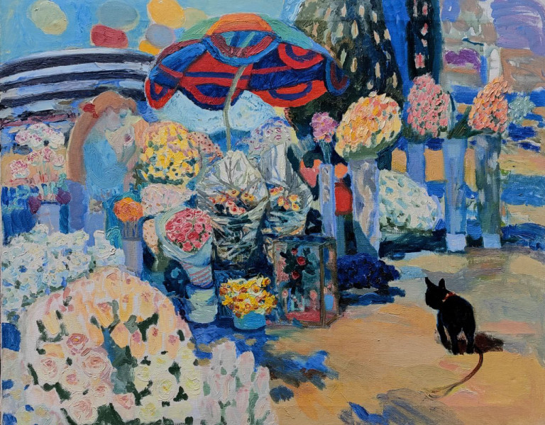 Марина Андриевская "Цветочный рынок в Париже". Холст, масло. Стоимость 9.000 долларов. 